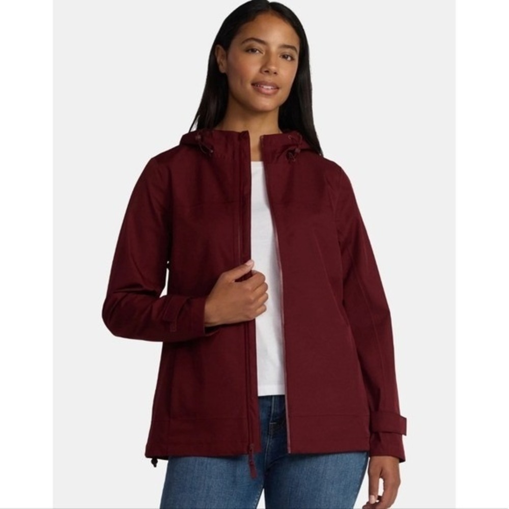 Time & Tru Hooded Rain Jacket 1X 16W-18W Burgundy Wine Waterproof Hooded‎ Anorak